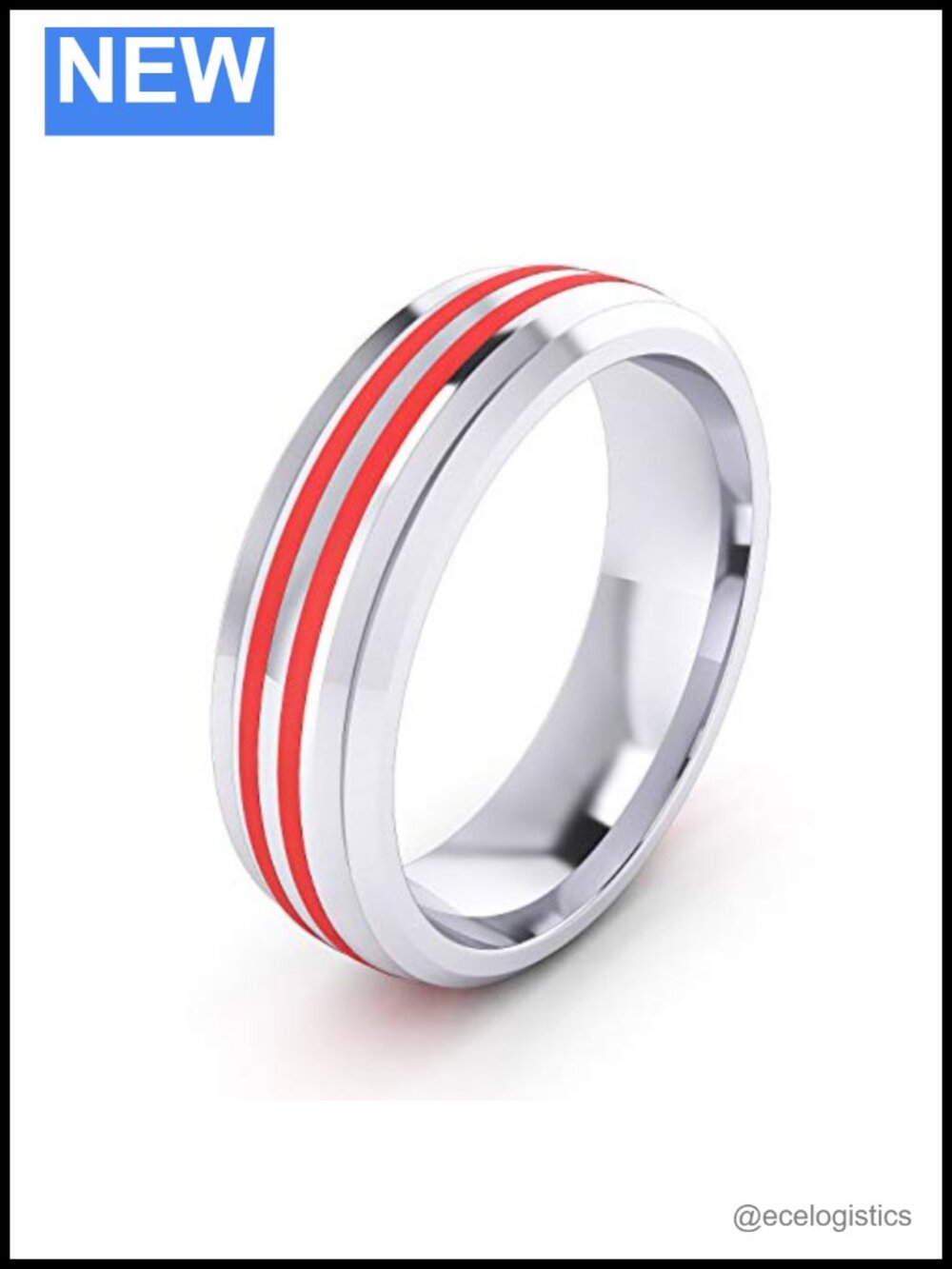 6mm sterling silver domed wedding band red silicone inlay ring